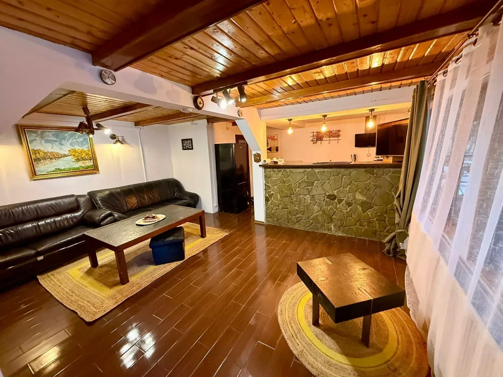 living cu bar in Paltinu Forest House cabana Valea Doftanei