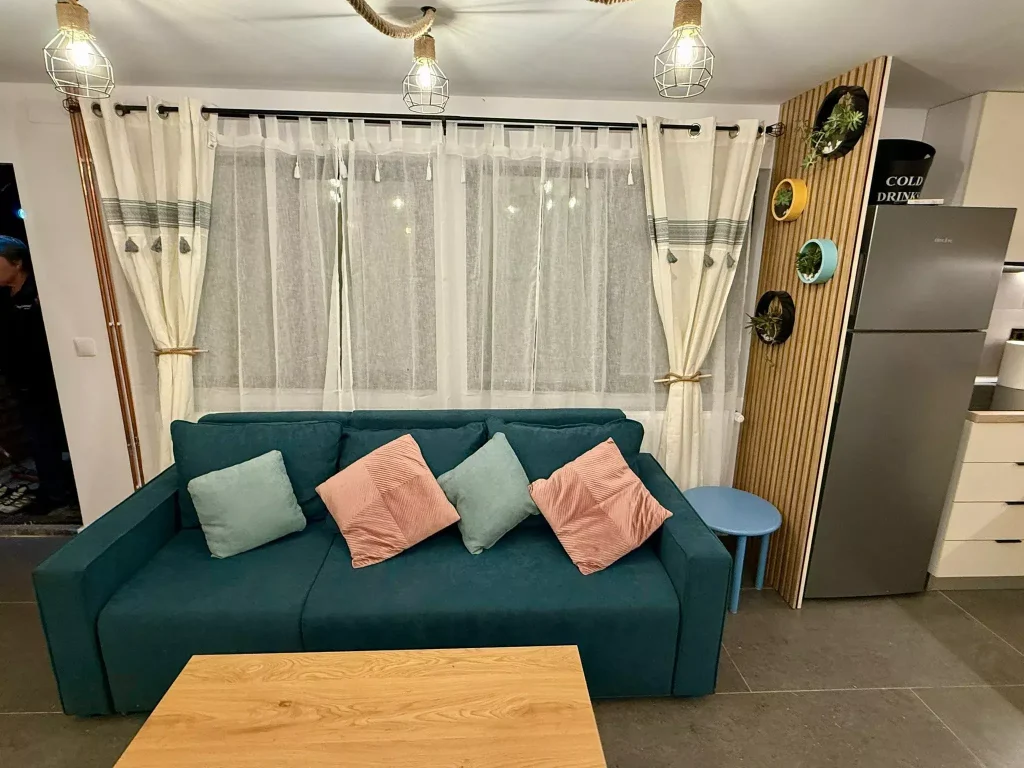 canapea moderna in livingul Paltinu Lake House