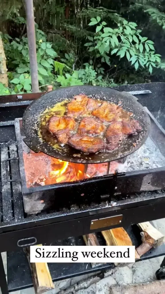 preparare carne la disc si foc la cabana in Valea Doftanei